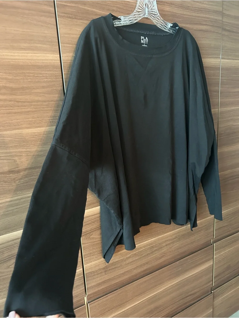 PLANET by Lauren G Black Long Sleeve Top, flowy o/s ,Pima cotton - Picture 7 of 8